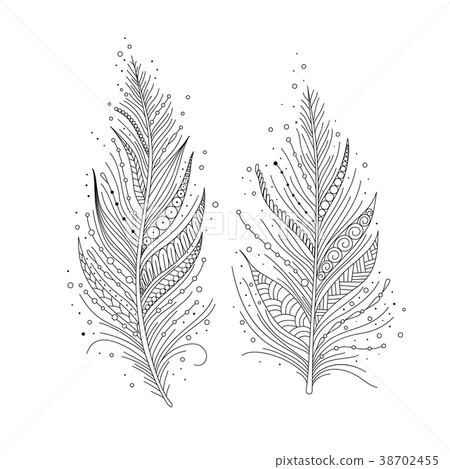 Feathers in boho style mehndi Indian art 38702455