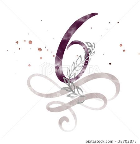Calligraphic number six 6 vintage isolated on 38702875