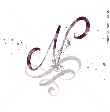 Hand drawn calligraphy letter N. watercolor Script 38702909