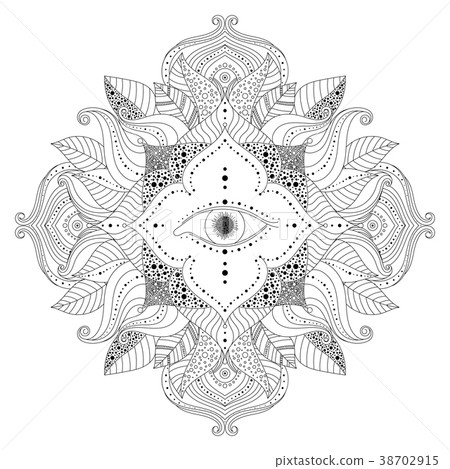 Mandala with magic eye inside flower and leaves 38702915