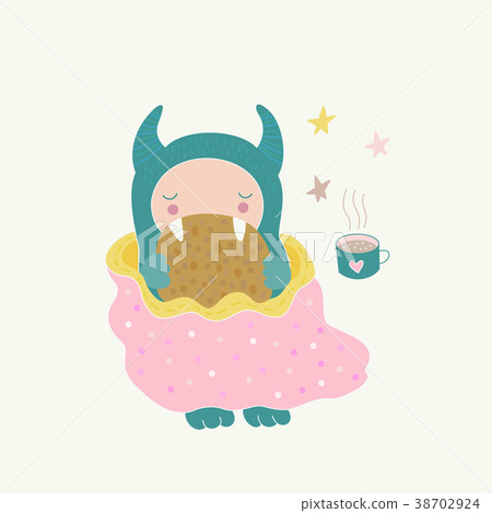 Cute monster eating cookie 38702924