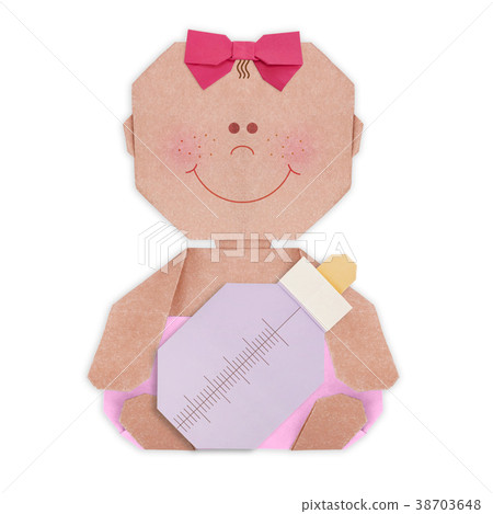 Baby girl with baby bottle in nappy origami Baby girl with baby bottle in nappy origami 38703648