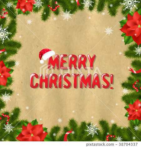 Frame Fir Tree Branches With Poinsettia  38704337