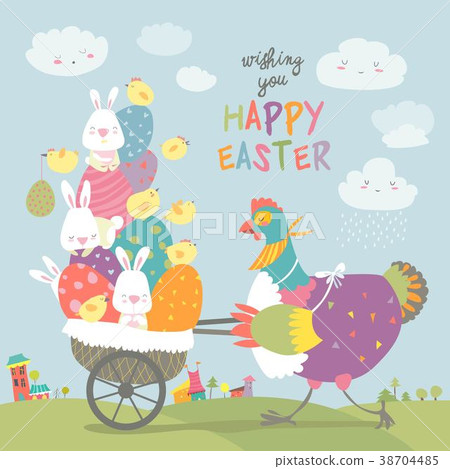 Easter chicken with easter eggs 38704485