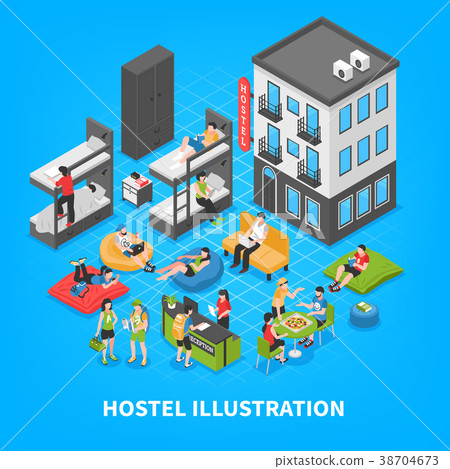 Hostel Isometric Composition 38704673