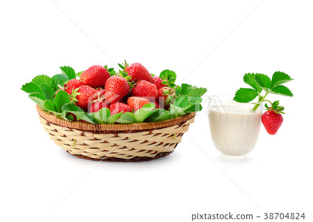 Strawberries in basket and milk smoothie isolated  38704824