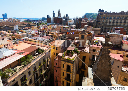 Roofs of old narrow street of european city. Barcelona Roofs of old narrow street of european city. Barcelona 38707763