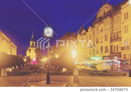 Lighted Victoriei Square and Orthodox Cathedral, Timisoara 38708073