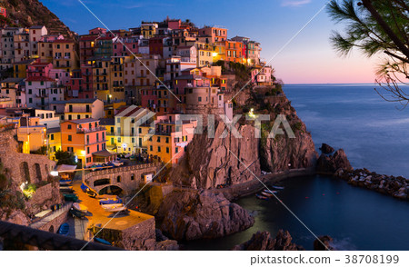Manarola La Spezia city with small villages at evening, Italy Manarola La Spezia city with small villages at evening, Italy 38708199