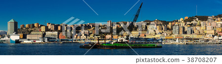 Panorama of Genoa and Old Port with floating sheerleg 38708207