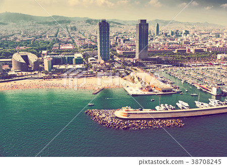 aerial view of docked yachts in Port. Barcelona 38708245