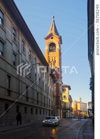 Asti street with Sanctuary of San Giuseppe Asti street with Sanctuary of San Giuseppe 38708249
