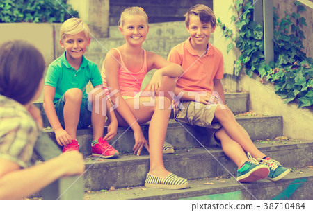 Portrait of children which are walking in the park. Portrait of children which are walking in the park. 38710484