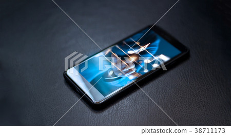 Abstract hand playing music notes on smartphone 38711173