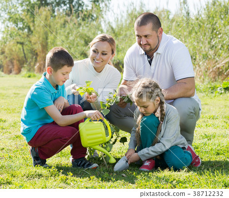 family planting tree outdoors 38712232