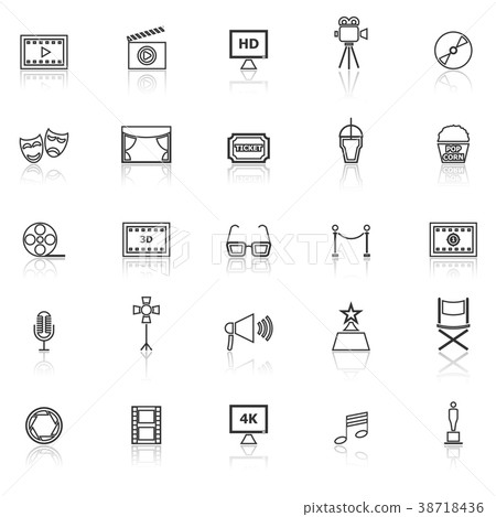 Movie line icons with reflect on white background Movie line icons with reflect on white background 38718436