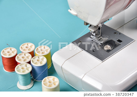 Pastel color background, Designer desk. 38720347