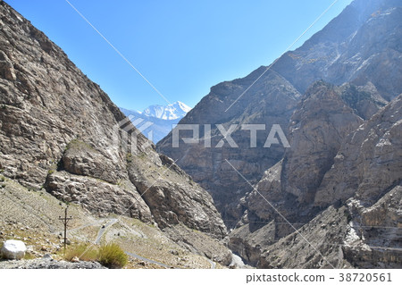 Rugged mountains, trails and blue sky in the Himalayas mountain region of India 38720561