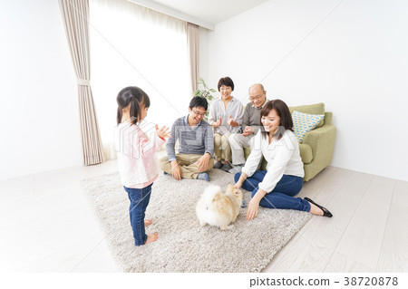 Happy Three Generation Family Playing With Dog In Family Happy Three Generation Family Playing With Dog In Family 38720878