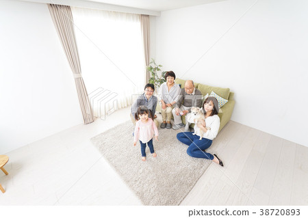 Happy Three Generation Family Playing With Dog In Family Happy Three Generation Family Playing With Dog In Family 38720893
