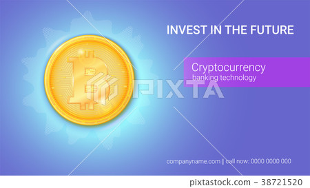 Advertisement of virtual currency Bitcoin. Icon of Advertisement of virtual currency Bitcoin. Icon of 38721520