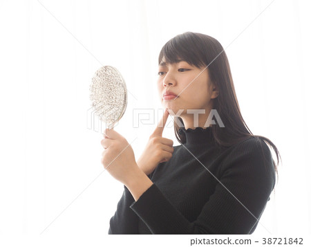 A woman troubled watching a mirror 38721842
