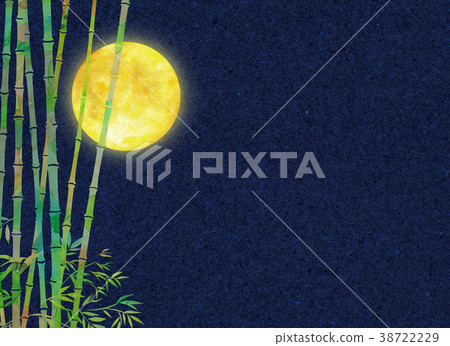 水彩例證月亮竹子森林夜櫻花 38722229