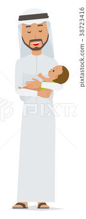 身著民族服裝的阿拉伯男人抱著一個嬰兒 38723416