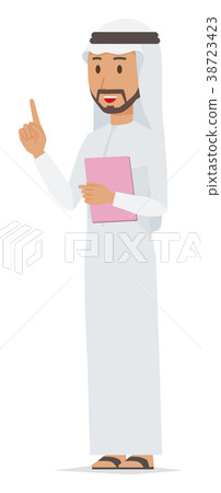 Arab men in national costumes are pointing with files 38723423