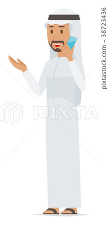 Arab men in national costumes are talking on smartphone 38723436