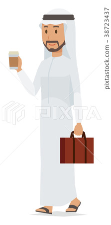 Arab men in national costumes are walking with coffee 38723437