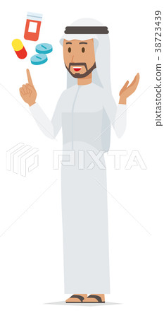 Arab men in national costumes explain medicine Arab men in national costumes explain medicine 38723439