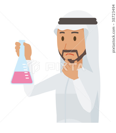 Arab men in national costumes have Erlenmeyer flasks 38723494