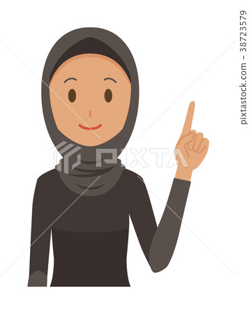 An arab woman wearing a folk costume is pointing An arab woman wearing a folk costume is pointing 38723579