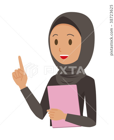 Arab woman wearing a folk costume is pointing with a file 38723625