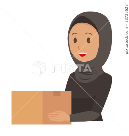 Arab woman in national dress holds a box 38723628