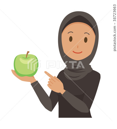 Arab woman in national dress has green apple 38723663