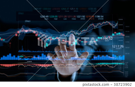 Hands touch stock market graph on virtual screen Hands touch stock market graph on virtual screen 38723902