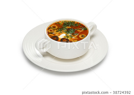 Layout for menu. Solyanka sour soup Layout for menu. Solyanka sour soup 38724392