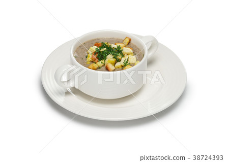 Layout for menu. Mushroom soup puree Layout for menu. Mushroom soup puree 38724393