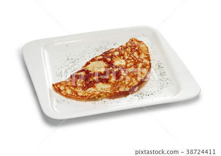 Layout for menu. Omelet with ham and bell pepper 38724411
