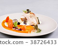 chicken breast with vegetables on a white plate. 38726433