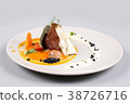 chicken breast with vegetables on a white plate. 38726716