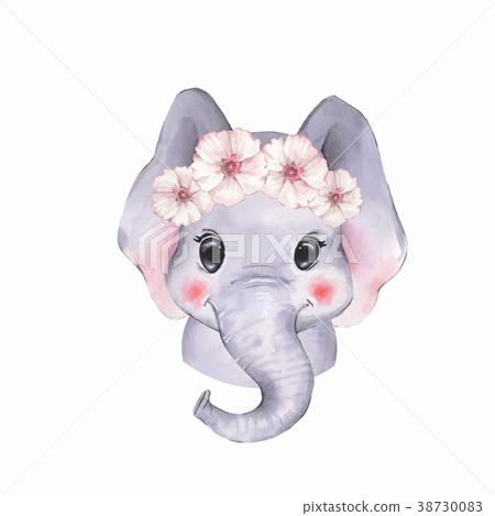 Watercolor elephant. Cute cartoon illustration  38730083