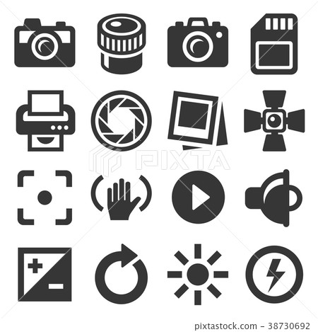 Camera Accessories and Photography Icons Set 38730692