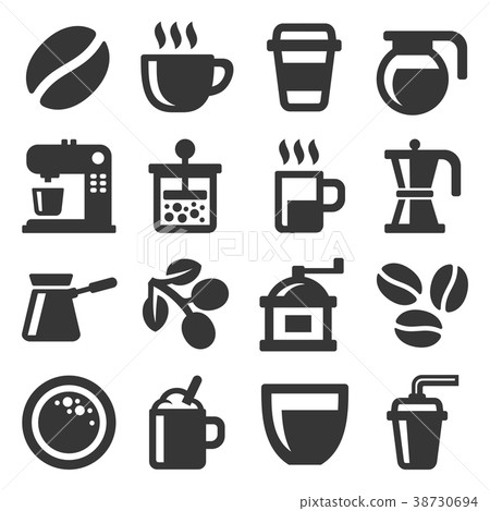 Coffee Icons Set on White Background. Vector 38730694