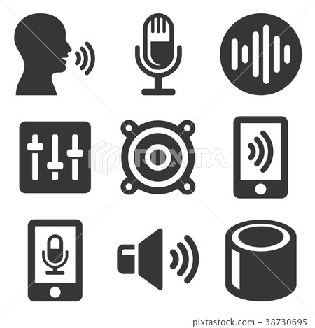 Voice Smart Devices with Sound Wave Icons Set 38730695