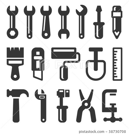 Tool Icon Set on White Background. Vector 38730708