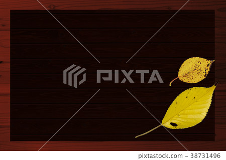 Autumn background material _ yellow leaf and wood grain Autumn background material _ yellow leaf and wood grain 38731496