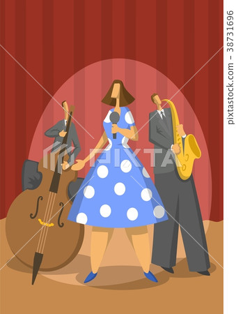 Jazz music trio. Contrabassist, saxophonist and 38731696